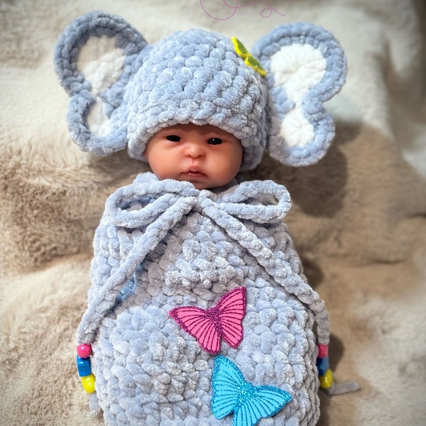 Micro preemie reborn outfit, elephant cocoon, mini elephant hat, mini reborn clothes, ready to ship, Lilly loo clothing, mini reborn clothes