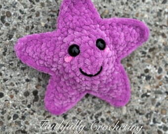 Crocheted starfish, starfish plushie, plush smiling starfish , ready to ship, gift idea, ocean lover, purple pink jelly fish