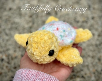 Crocheted turtle, turtle plushie, soft baby turtle, amigurumi turtle, ready to ship, yellow fuzzy turtle, baby turtle stuffed animal