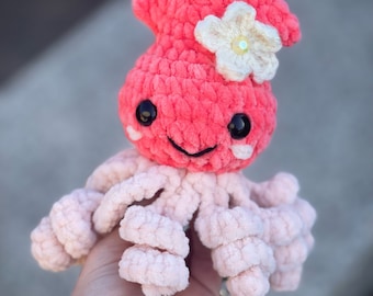 Crocheted squid, plush squid, baby squid, ready to ship, stuffed animal, snuggle buddy, coral squid