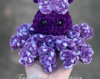 Crocheted squid, plush squid, baby squid, ready to ship, stuffed animal, snuggle buddy, purple squid