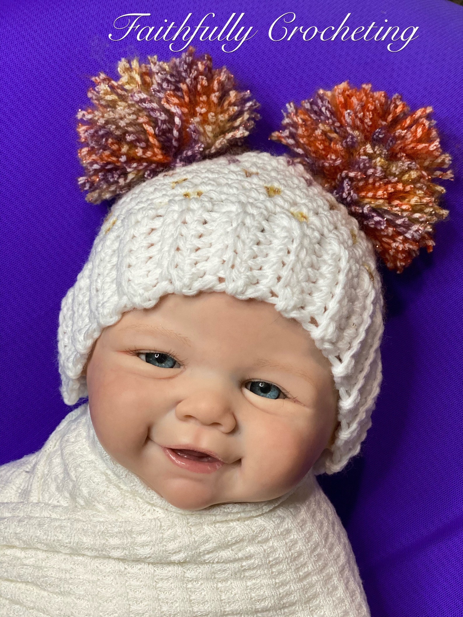 Newborn Girl Hat Double Pom Pom Hat Baby Shower Gift Ready Etsy