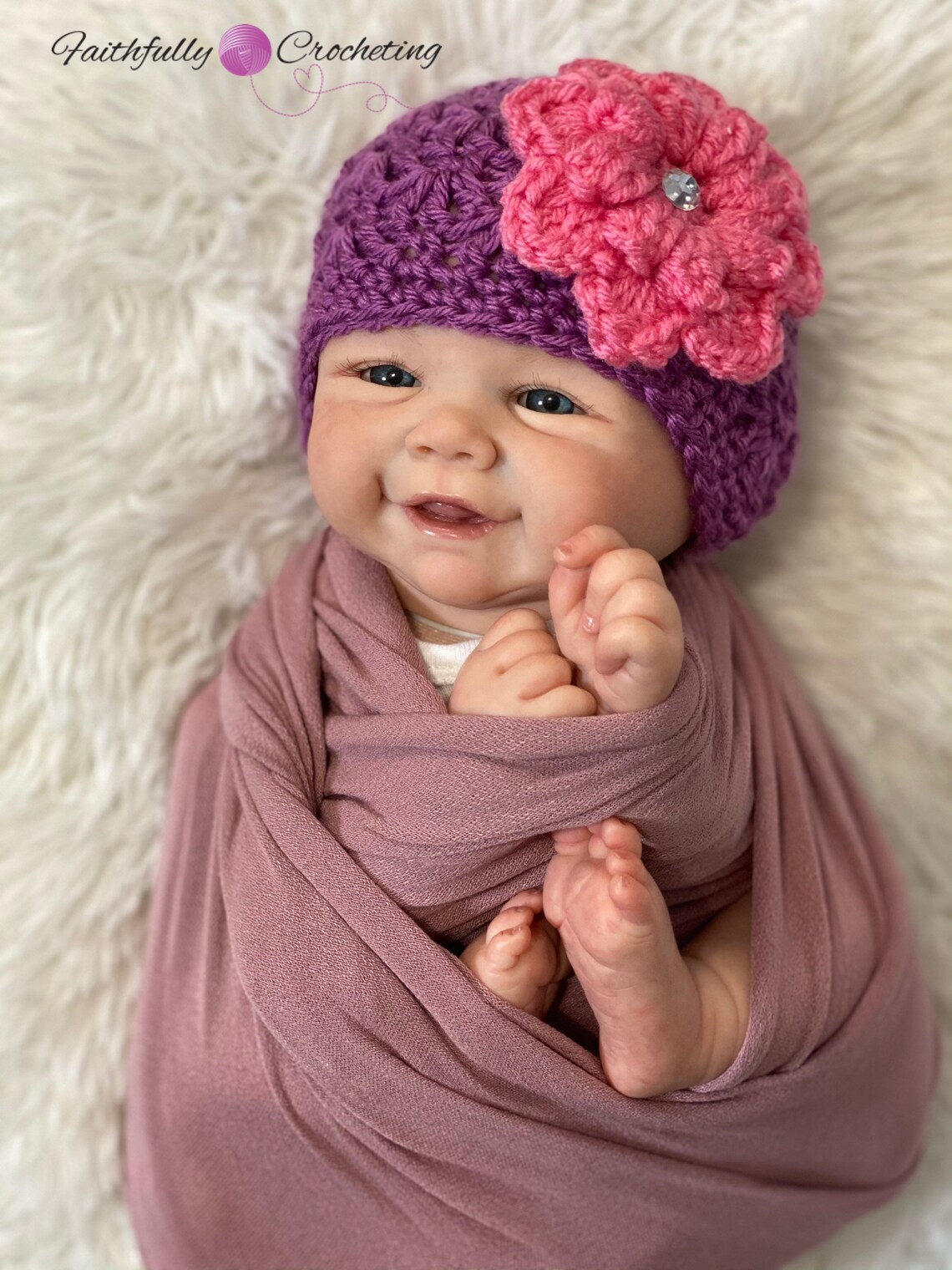 Newborn girl beanie pink flower flower baby beanie.. ready to Etsy