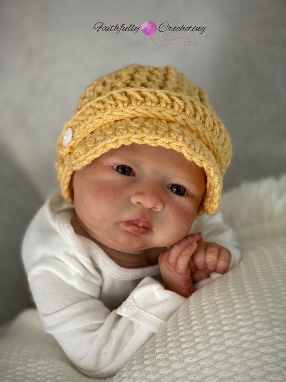 Newborn Boy Newsboy Hat. Mustard Yellow and White Button. Photography Prop. Ready to Ship. Baseball Cap Etsy