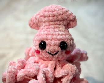 Crocheted squid, plush squid, baby squid, ready to ship, stuffed animal, snuggle buddy, pink baby squid