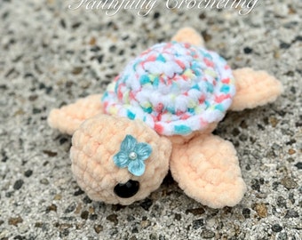 Crocheted turtle, turtle plushie, soft baby turtle, amigurumi turtle, ready to ship, peach fuzzy turtle, baby turtle stuffed animal