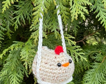 Baby chicken , swinging bird, plush chick in a swing, rear view mirror hanging, crochet hanging chick, ready to ship, home decor, room decor