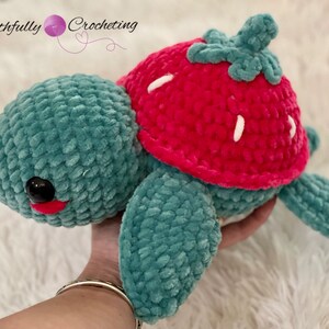 Strawberry turtle plushie, turtle plushie, large turtle amigurumi, ready to ship, strawberry turtle