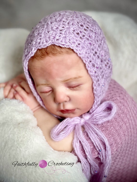 Preemie Girl Bonnet, Pink Sequence Bonnet, Photography Prop, Ready