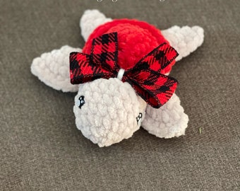 Crocheted baby turtle, amigurumi turtle, turtle plushie, ready to ship, red turtle, removable bow