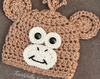 Newborn monkey hat, ready to ship, monkey beanie, monkey baby hat, photography prop, baby shower gift