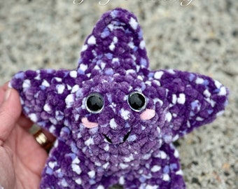 Crocheted starfish, starfish plushie, plush purple speckle starfish , ready to ship, gift idea, ocean lover gift, smiling startfish