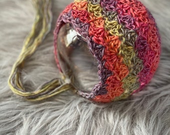 Newborn rainbow hat, newborn girl photography prop, rainbow bonnet, ready to ship