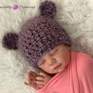 Newborn Purple Fuzzy Bear Hat,  Photography Prop,  Ready to ship, newborn purple bear hat, newborn girl bear beanie, baby shower gift