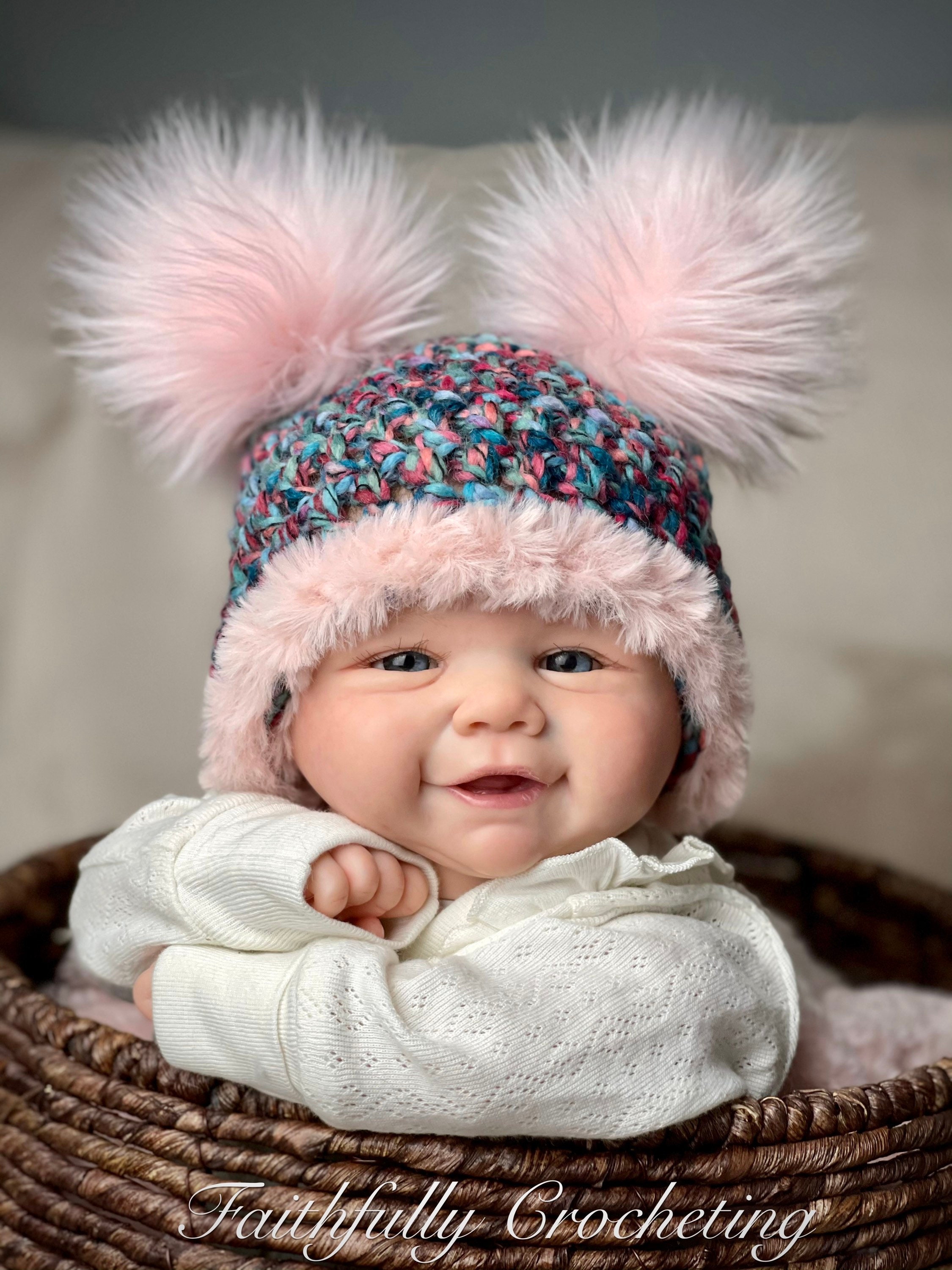 Newborn girl hat newborn double pom pom hat baby shower Etsy