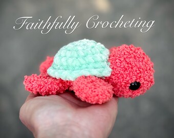 Crocheted baby turtle, amigurumi turtle, turtle plushie, ready to ship, plush turtle, baby turquoise turtle