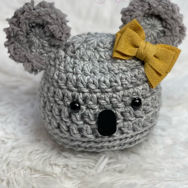 Newborn koala hat, removable bow, photography prop, ready to ship, koala beanie, animal hat, coming home hat, baby shower gift