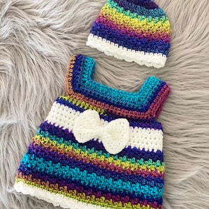 Newborn girl dress, matching beanie, baby shower gift, coming home outfit, newborn crocheted dress set, newborn girl crocheted dress set