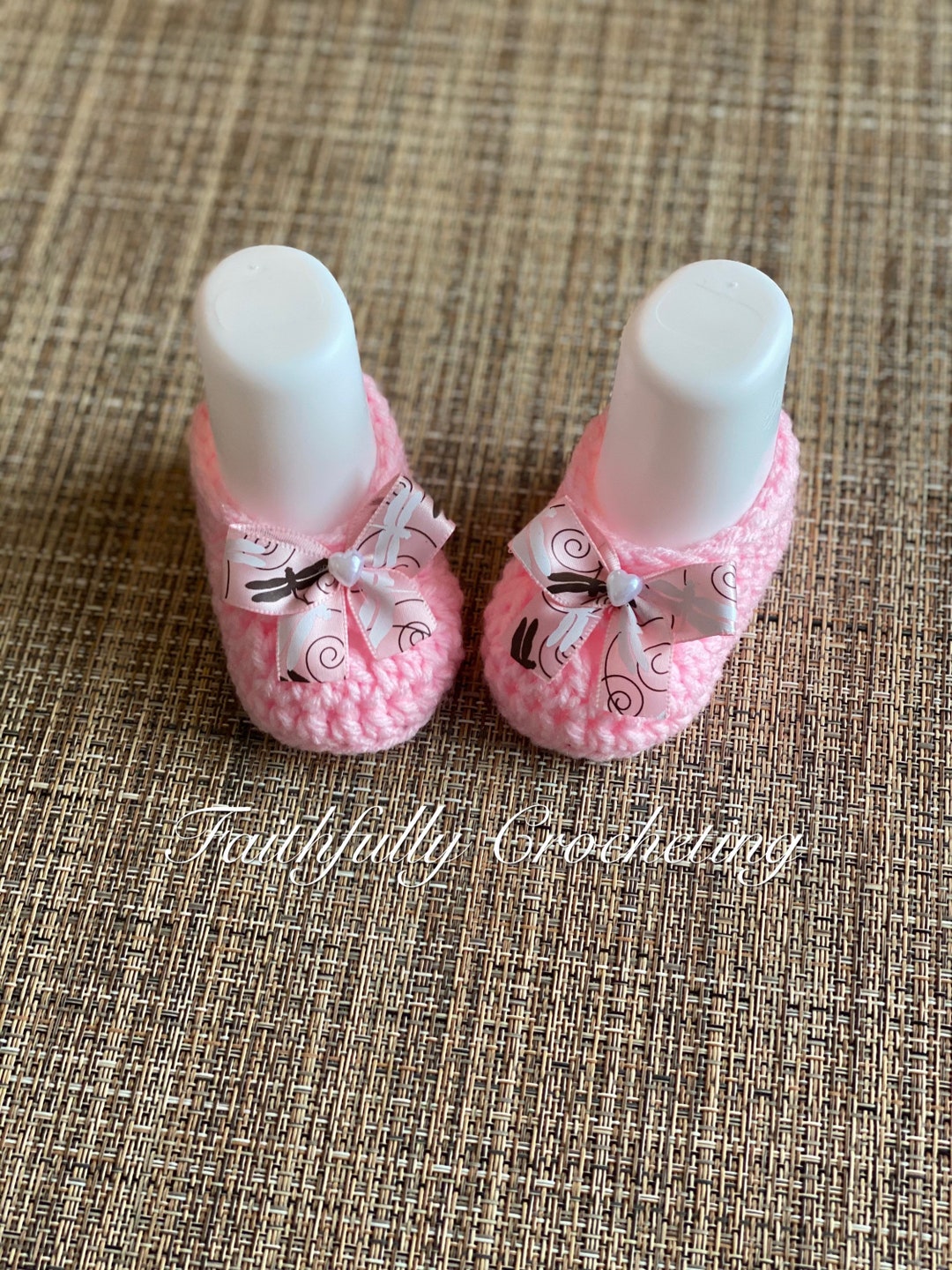 Newborn Girl Shoes Bow Booties Ready to Ship Crocheted Etsy