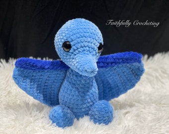 Pterodactyl dinosaur plushy, ready to ship, crocheted dinosaur, blue pterodactyl, Stuffed animal, ready to ship