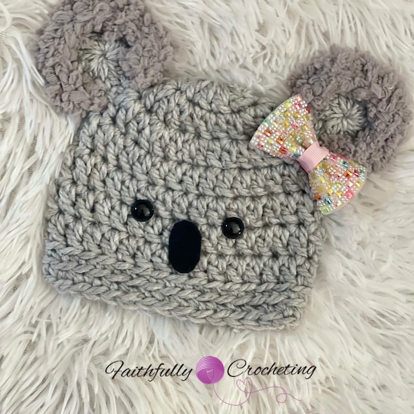 Newborn girl koala hat, koala baby beanie, baby shower gift, photography prop, newborn koala fuzzy hat, ready to ship, new baby girl gift