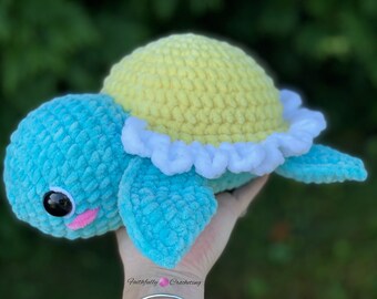 Crochet daisy turtle plushie, turtle plushie, large turtle amigurumi, ready to ship, daisy turtle