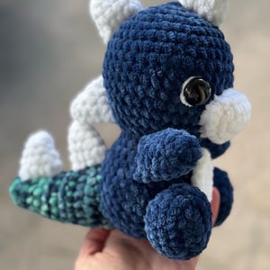 Plush Dino, navy dinosaur, plushie, ready to ship, crocheted stuffed animal,Giganotosaurus  dinosaur,