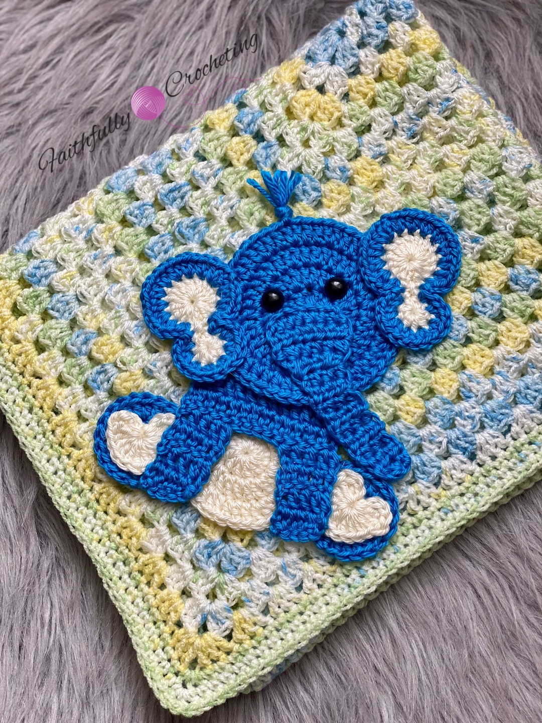Elephant Baby Blanket, Adorable Sitting Elephant Appliqué, Baby