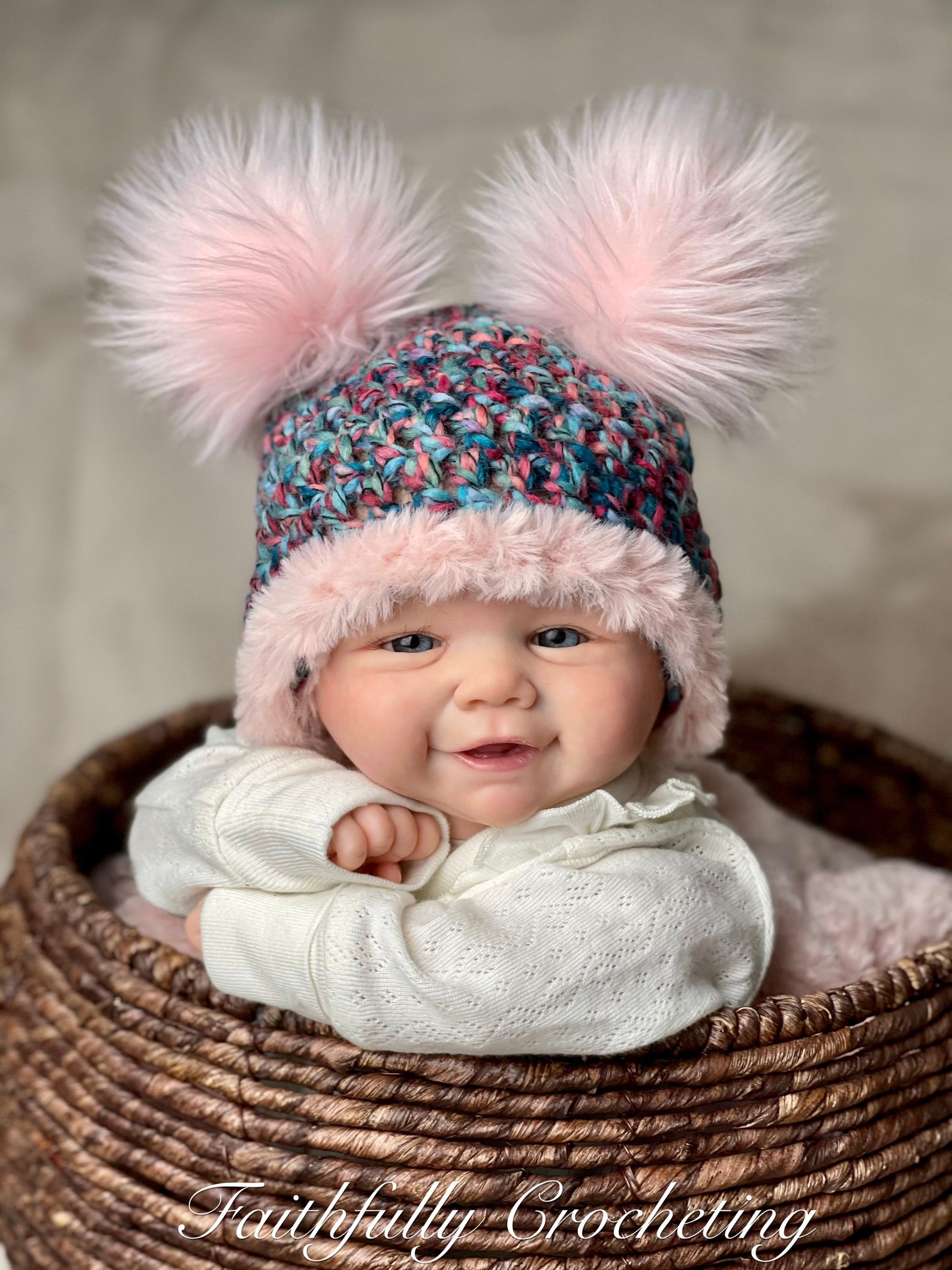 Newborn girl hat newborn double pom pom hat baby shower Etsy
