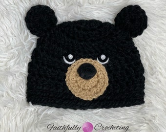 Black Babyhat with bear ears preemie newborn toddler size newborn photo prop baby photo prop customizing possible black baby bearhat
