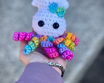 Crocheted squid, plush squid, baby squid, ready to ship, stuffed animal, snuggle buddy, rainbow baby squid