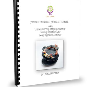May include: A booklet titled "Boho Leather Slide Bracelet Tutorial" by Laura Gasparrini. The booklet teaches how to make leather bracelets using different techniques, including leather knotting, stringing, crimping, working with French wire, and designing multiple strands. The cover features a colourful leather bracelet with beads on a dark background.
