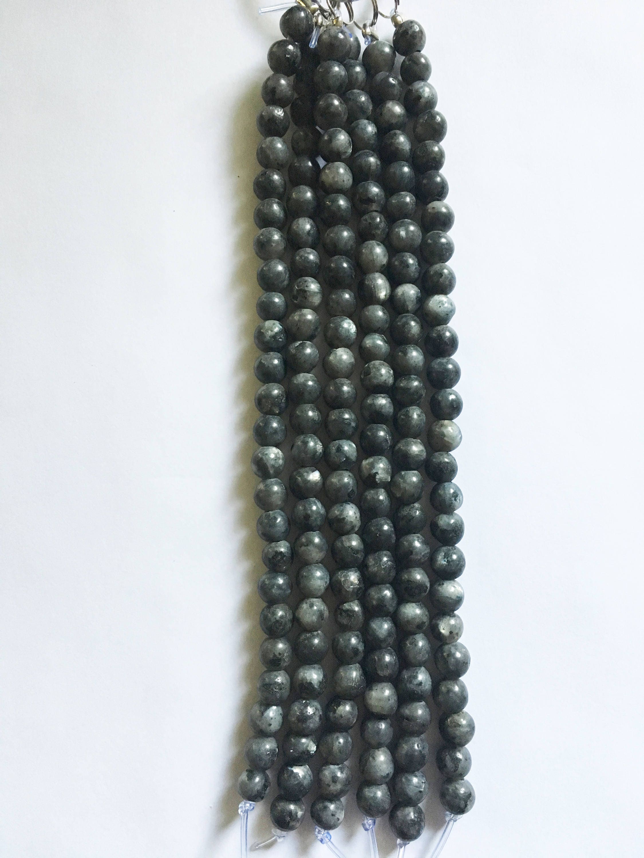 Black Larvikite 8mm Smooth Round Big Hole Gemstone Bead strand, 8mm