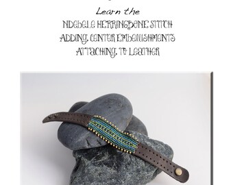 Beaded Leather Cuff Bracelet Tutorial: Embellished Ndebele Herringbone Stitch (PDF Pattern)