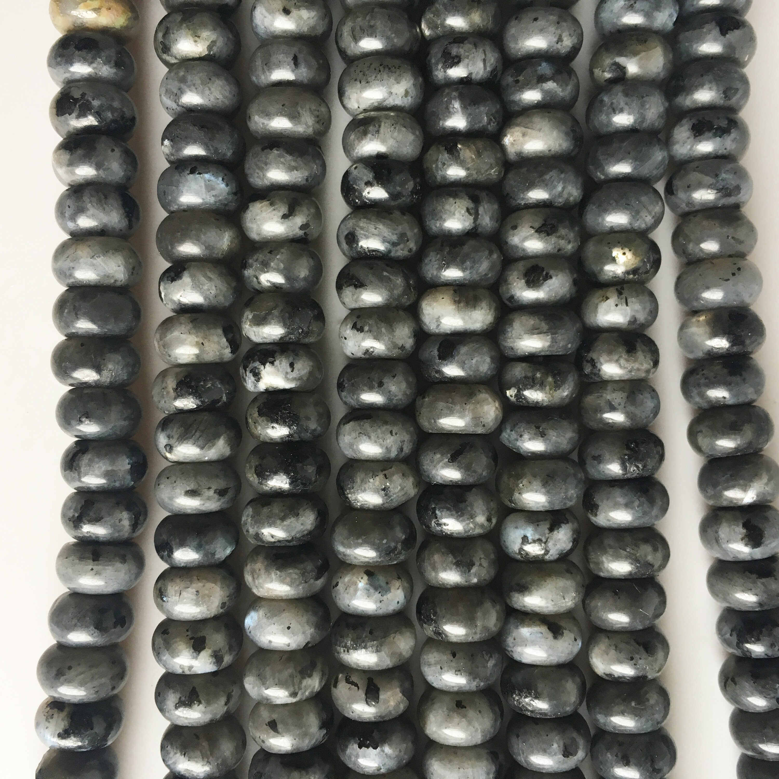 Larvikite 5x8mm Smooth Rondelle Big Hole Gemstone Bead strand, Grey