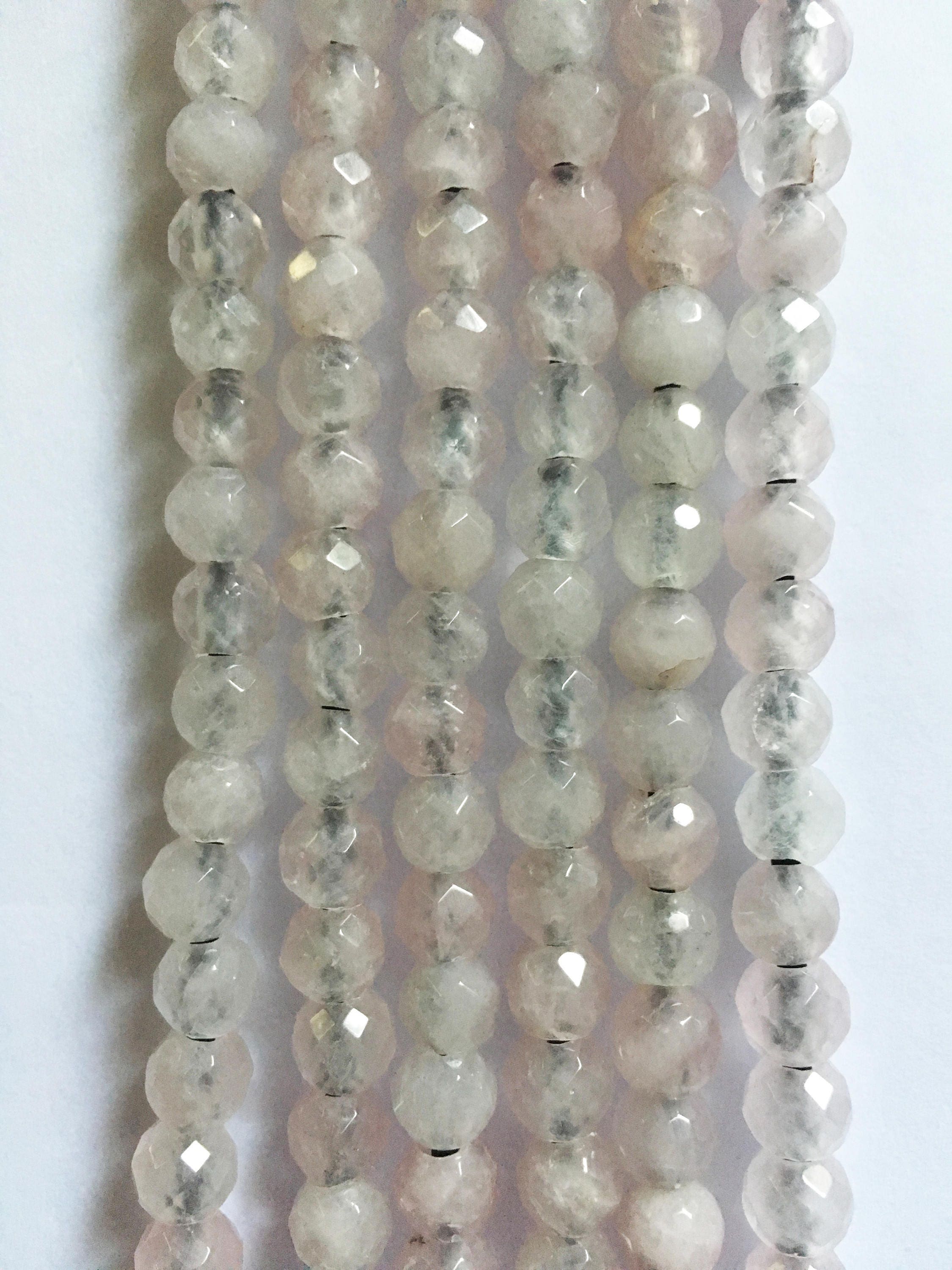 Rose Quartz Large Hole Gemstone Bead Strand, 8mm faceted round, 8mm