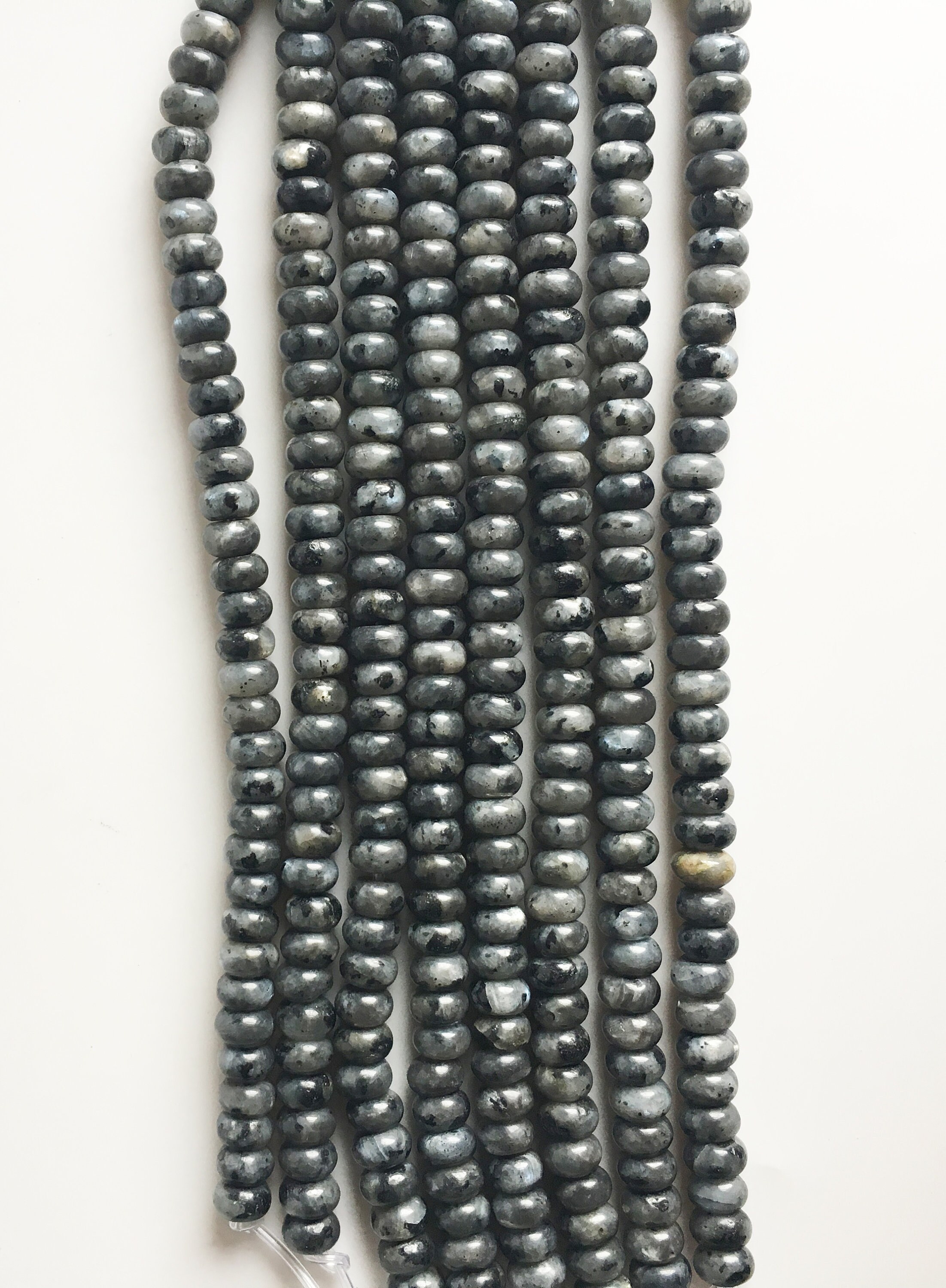 Larvikite 5x8mm Smooth Rondelle Big Hole Gemstone Bead strand, Grey