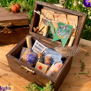 Caja de Trux en miniatura de Slytherin hecha a mano, regalo de mago + carta