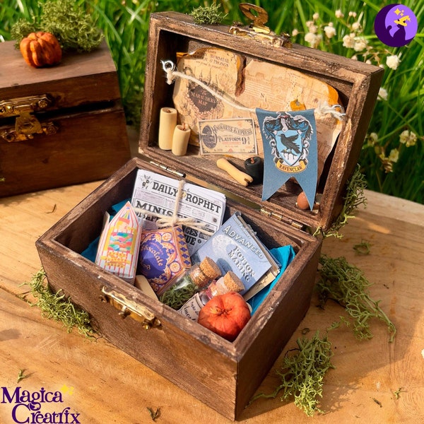 Baúl en miniatura de Ravenclaw hecho a mano, regalo de mago + carta