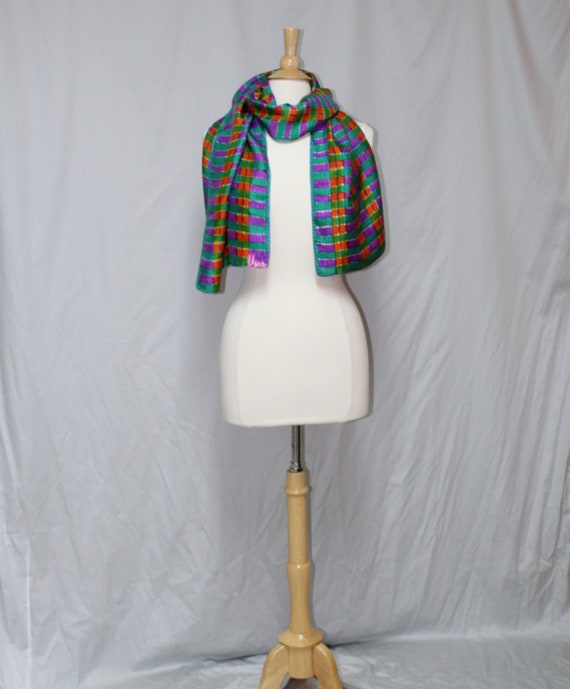 1970s Vera Plaid Scarf, Vera Extra Long Rectangle