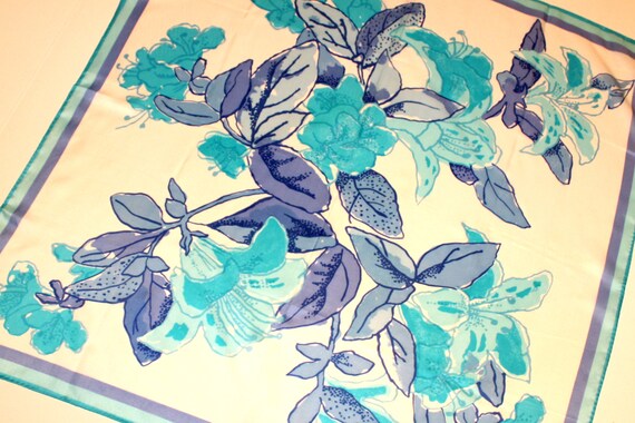 1960s Vera Floral Square Scarf, Blue Lillies Scarf