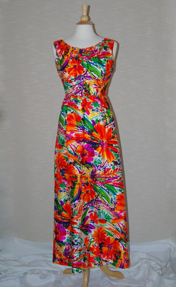 1960s Liberty House Maxi Dress, Tropical Print Dre