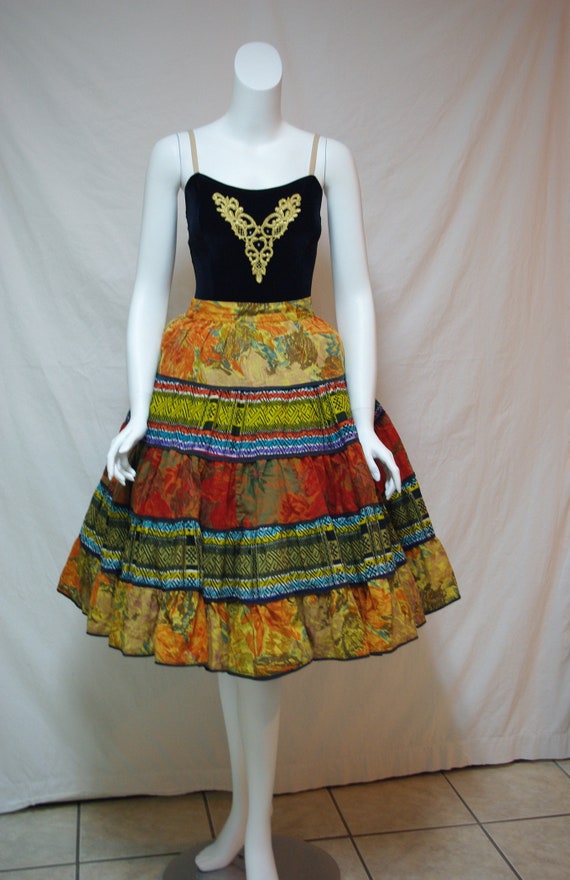 1980s Tiered Cotton Peasant Skirt, Designer Skirt,