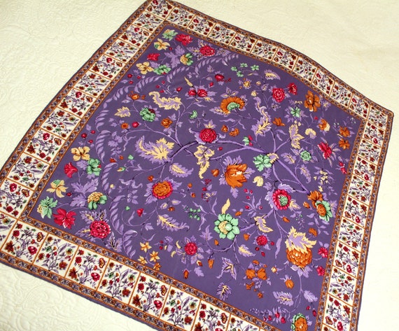 Bill Blass Purple Floral Scarf, Square Silk Scarf,
