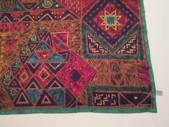 1990s Jewel Toned Silk Scarf Colorful Geometric Print Scarf - Etsy