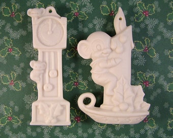 Mouse Porcelain Bisque Ornament set of 2