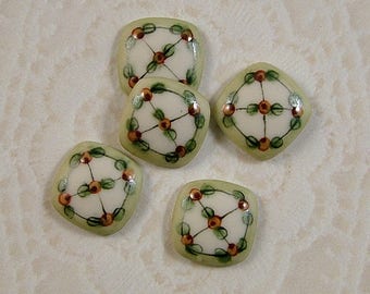 Pink and Sage Square Button set of 5