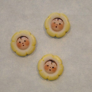 Yellow Flower Face Buttons  Set of 3