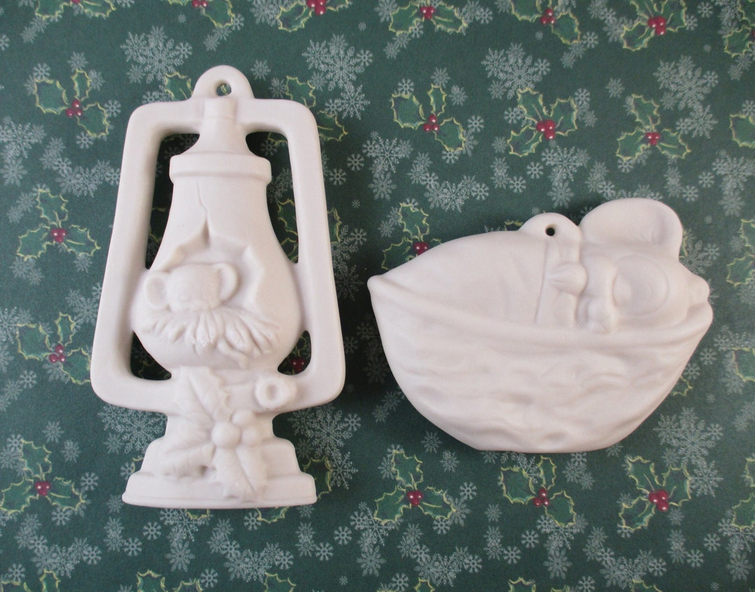 Mouse Porcelain Bisque Ornament Set of 2 Etsy