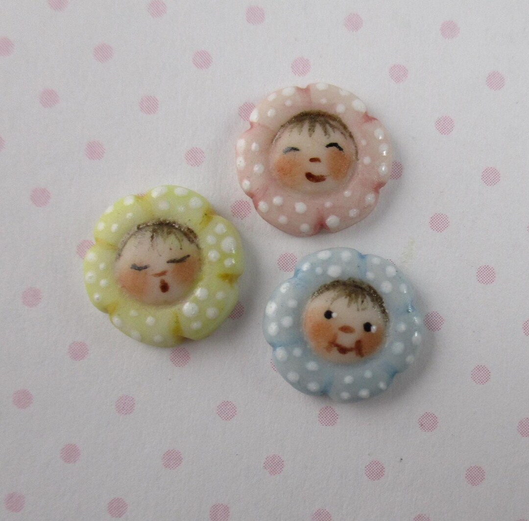 Flower Face Buttons Set of 3 - Etsy